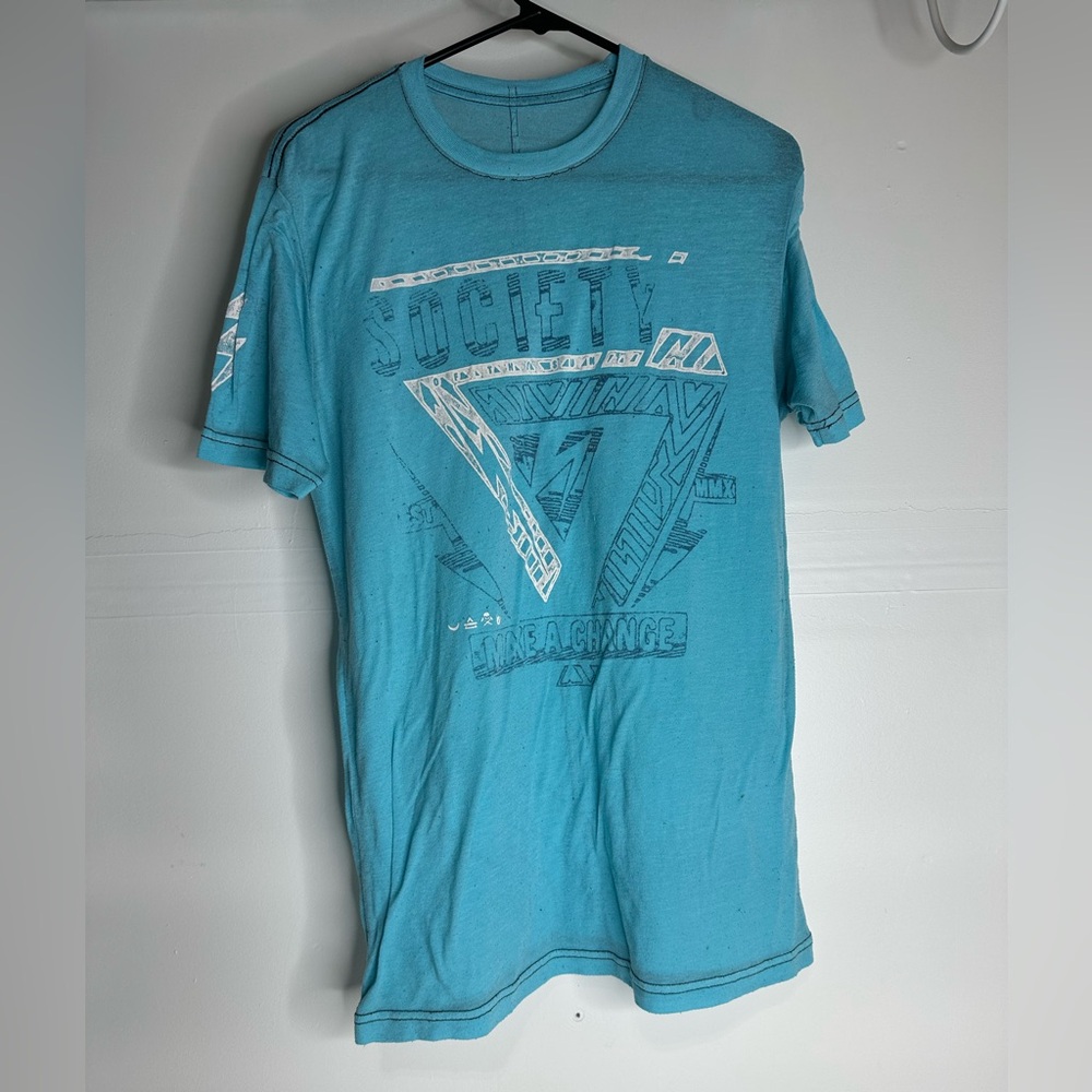 Society of the Sun Buckle Make a Change Be The Change Graphic Blue Shirt-Size S